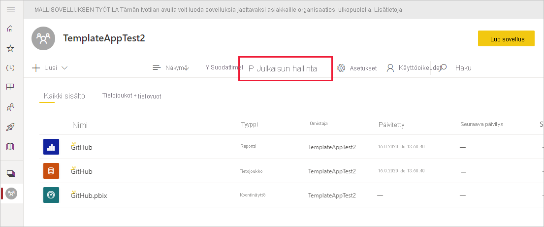 Screenshot that shows Release Management in the template workspace.