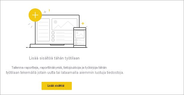 A screenshot of an empty workspace in the Power BI service.