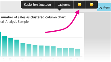 Screenshot of a column chart, showing a feedback with a pointer to a smiley face.