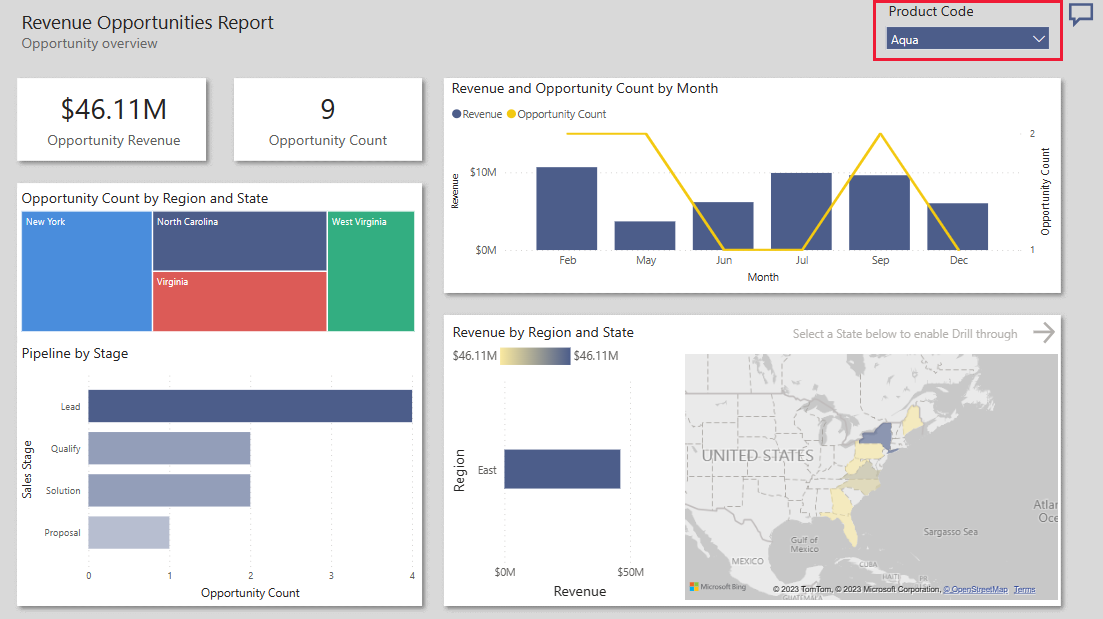 Screenshot shows report page with a particular product code selected.