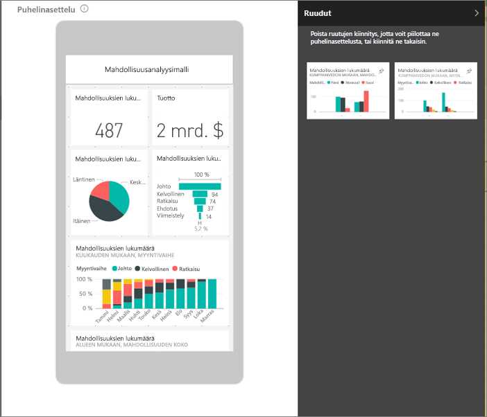 Screenshot of a phone dashboard, showing tiles in the Unpinned tiles pane.