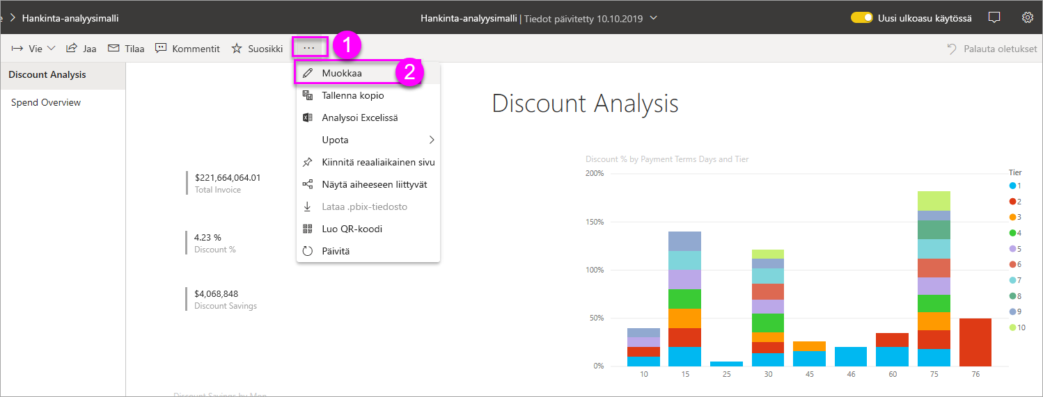 Screenshot of the report, highlighting more options and edit.