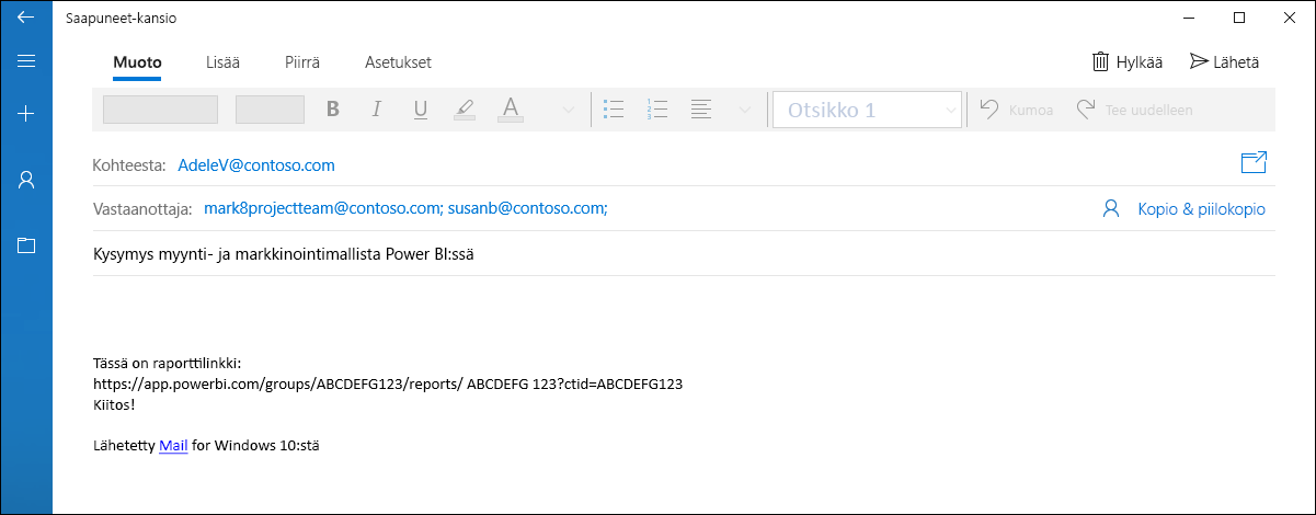 Screenshot of an Inbox with sample contact information.