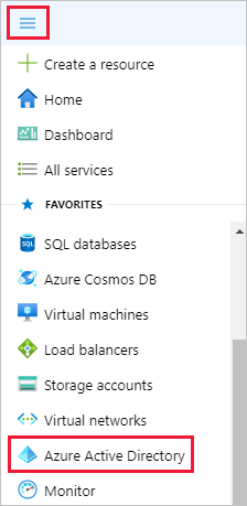 Screenshot of the Azure portal with the Azure Active Directory option called out.