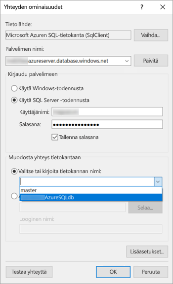 Screenshot showing Data source connection properties.