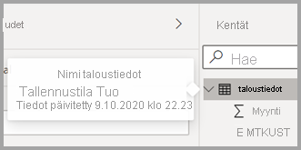Screenshot of the new tooltip for a table in Power BI Desktop.