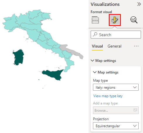 Screenshot of a shape map of Italy.