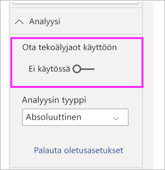 Kuvakaappaus tekoälyjaon poistamisesta käytöstä hajotuspuussa.