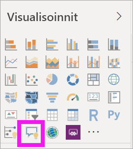 Screenshot that shows how to select the Q&A visual on the Visualizations > Build visual pane in Power BI.