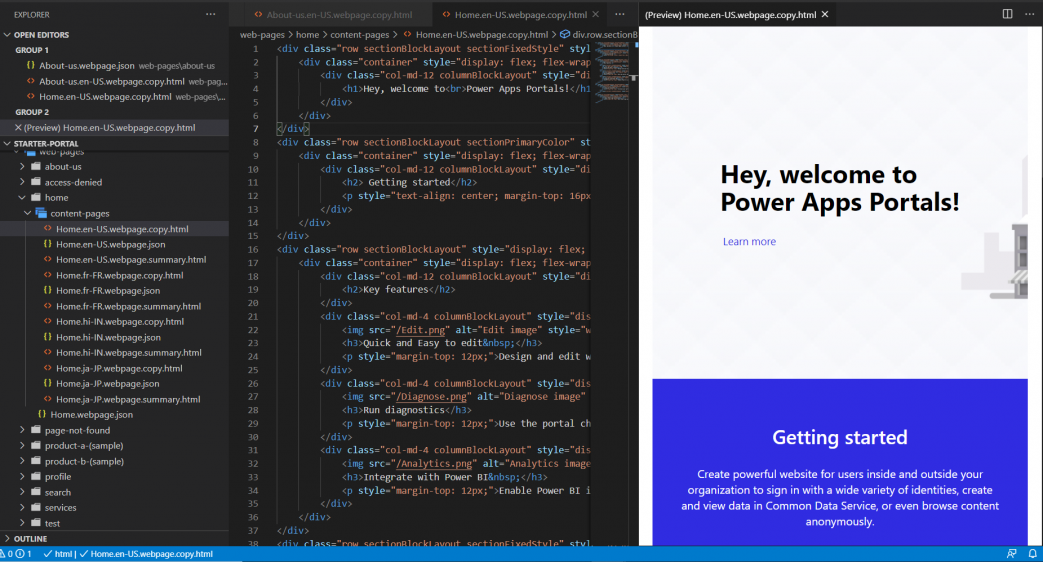 Esiin tulee näyttö, jossa on tiedostoluettelo. Avaa tiedosto Visual Studio Code -editorissa ja esikatsele sitä oikealla puolella.