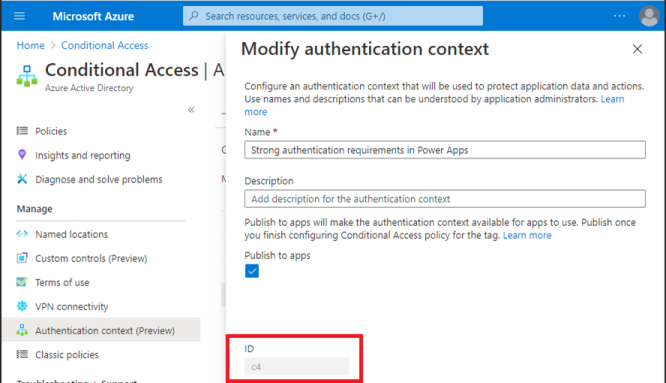 Azure-portaalin todennuskontekstin tunnus