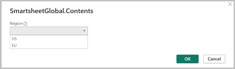 Näyttökuva alueen valintaikkunasta, jossa valitset joko Yhdysvallat tai EU.