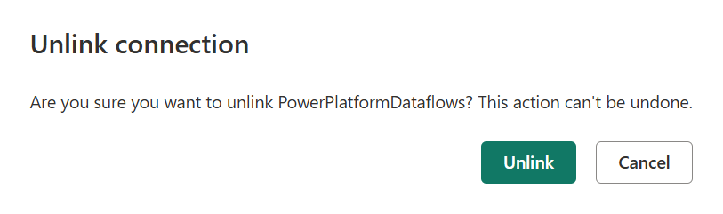 Kuvakaappaus kehotteesta, jossa sinua pyydetään vahvistamaan linkityksen poistotoiminto.