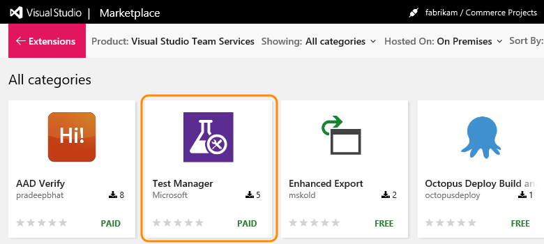 Select an Azure DevOps Server extension