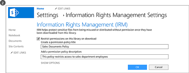 Enabling IRM on a SharePoint library
