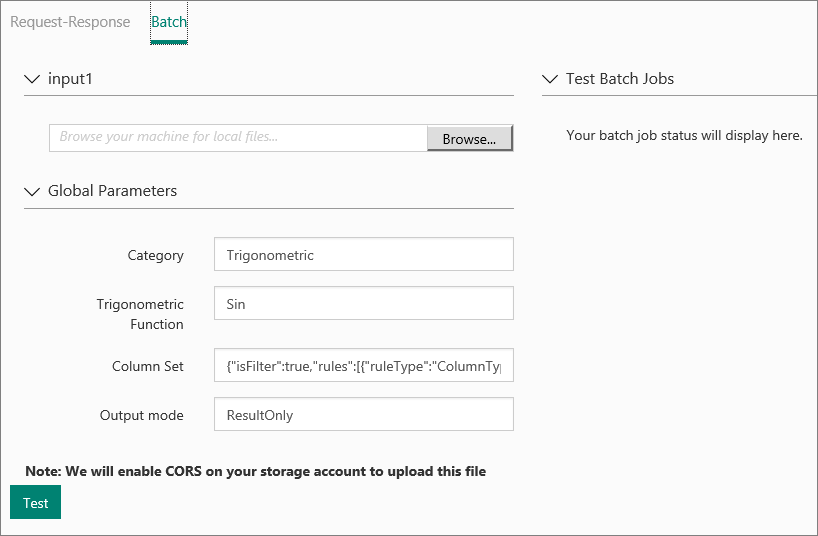 Test your Batch Execution job with the web service portal