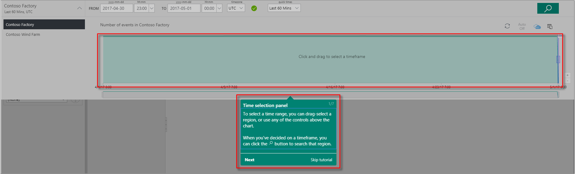 Time selection panel