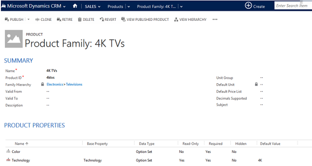 Tuoteperheen kuvaileminen Dynamics CRM:ssä