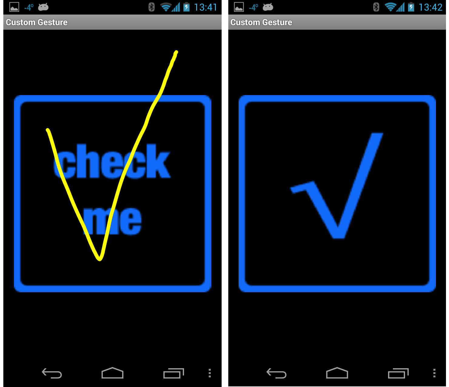 Drawn checkmark, checkmark is recognized