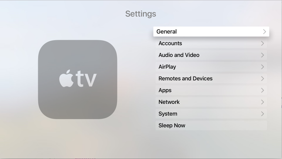 The tvOS settings app