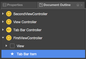 The Tab Bar Item for the View Controller in the Document Outline
