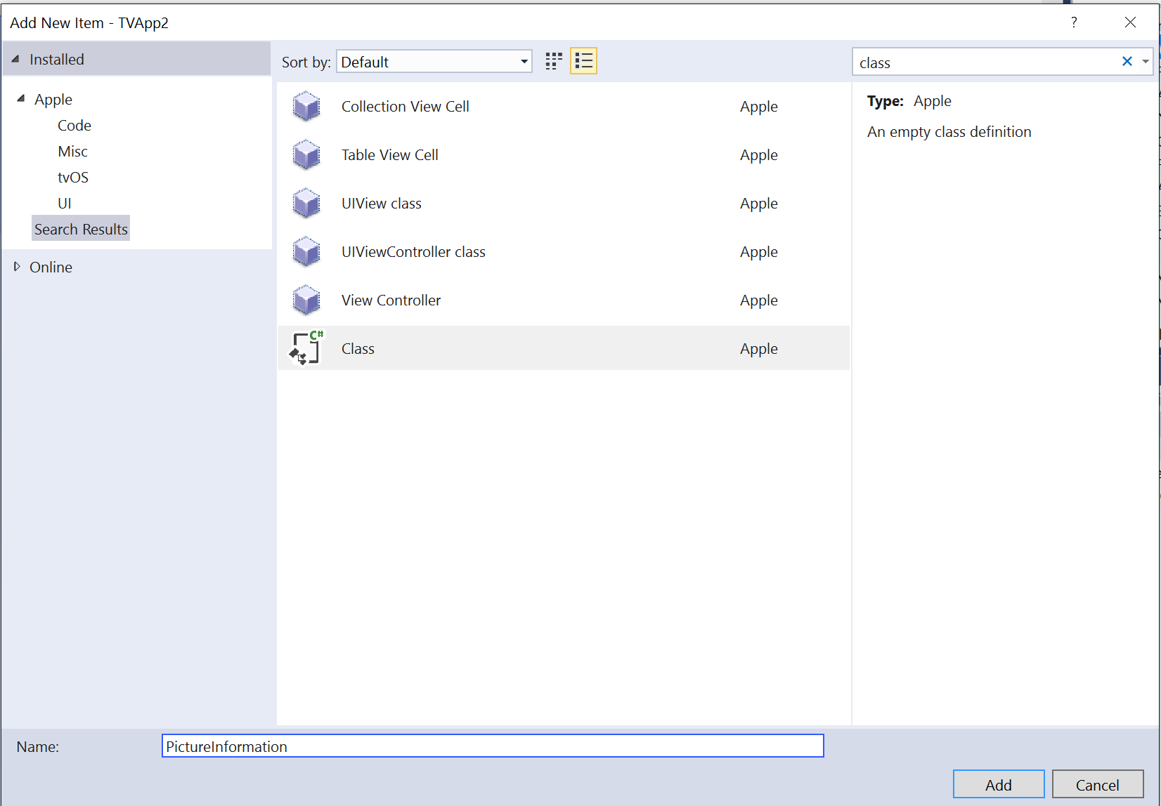 Select Class and provide a Name