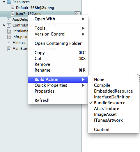 Build Action menu