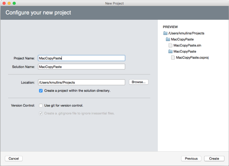 Confirming the new project settings Confirming the new project settings