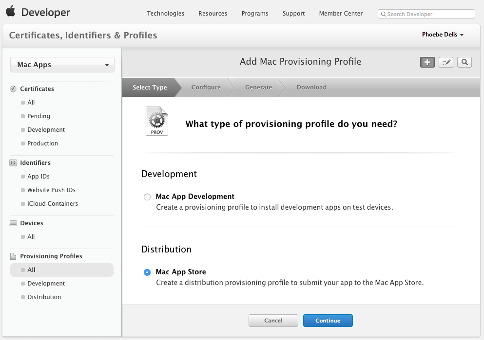 Selecting the type of profile