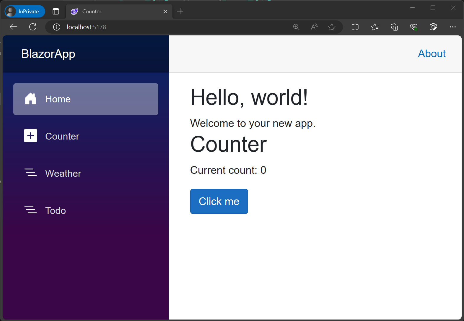 Näyttökuva lisätystä Todo-siirtymiselementistä.