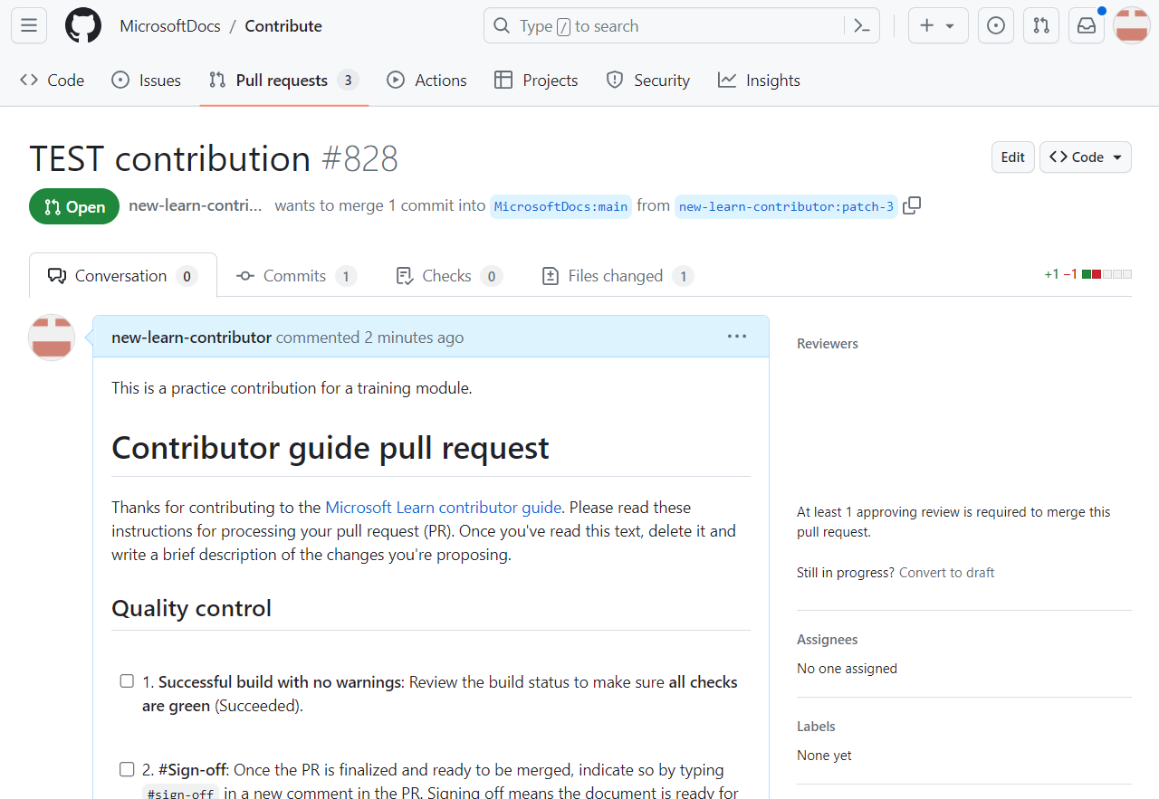 Näyttökuva avatusta pull-pyynnöstä.