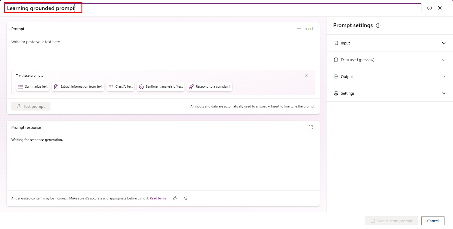 Screenshot of the Name field with the prompt name entered.