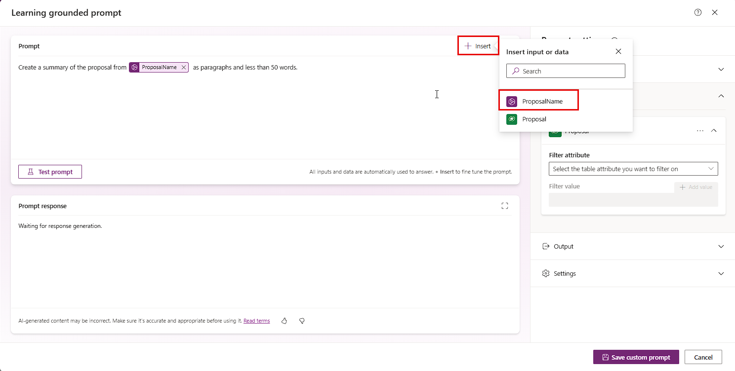 Screenshot of the insert proposal name input.