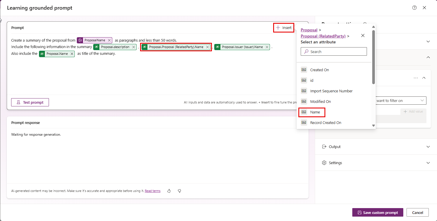 Screenshot of insert name.