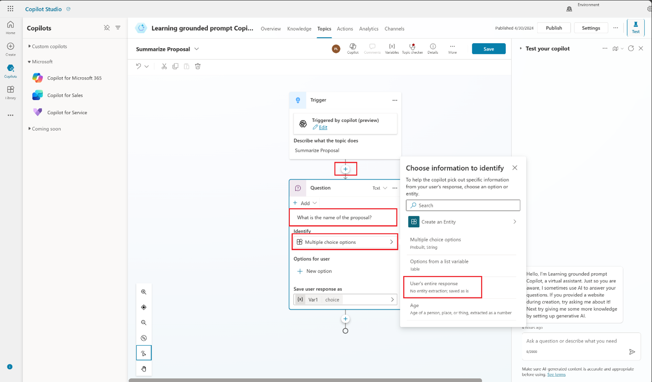 Screenshot of the Summarize Proposal trigger with the question highlighted.