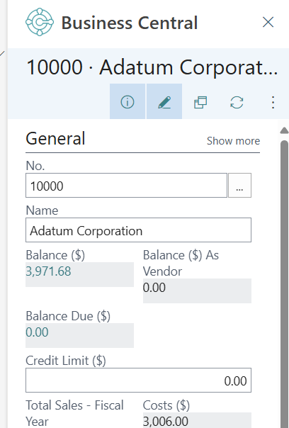 Edit a customer's details option by using Outlook.