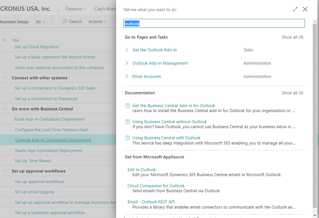 Screenshot showing where to access the Outlook Add-in.