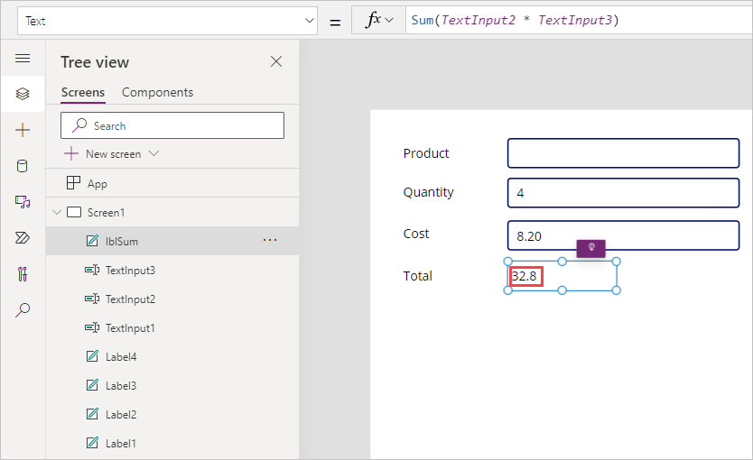 Screenshot showing 4 as the quantity, 8.20 as the cost, and a total of 32.8.