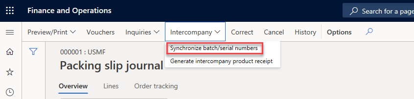Screenshot of the Synchronize Batch-Serial numbers function.