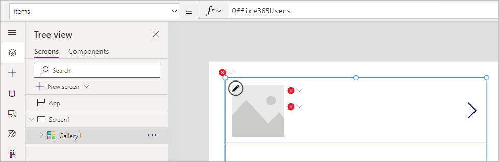 Screenshot of flow items from the Items gallery property.