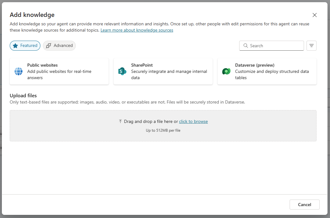 Screenshot of the knowledge sources.