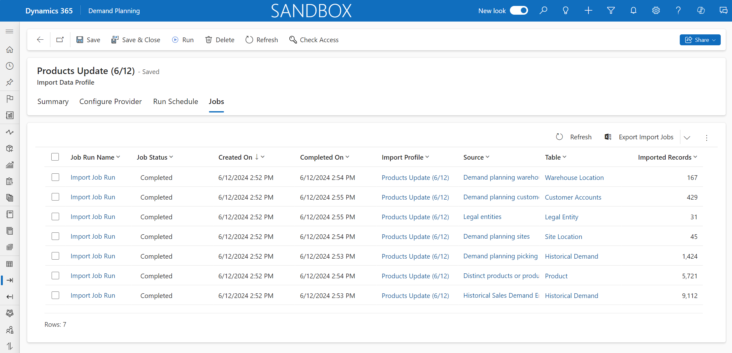 Screenshot of import data profile jobs.
