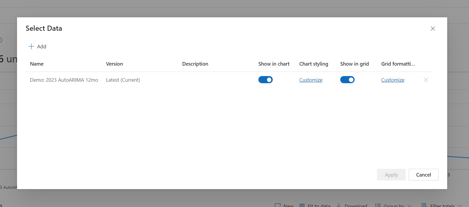 Screenshot of the select data view.