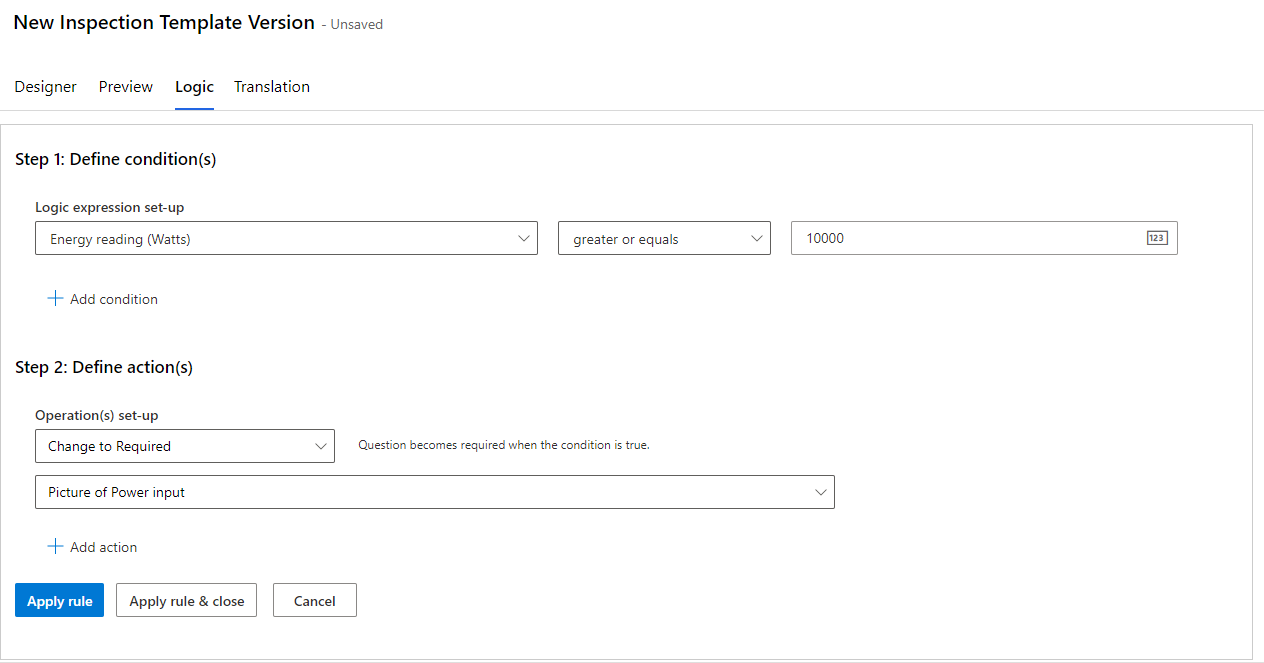 Screenshot showing an inspection logic template.
