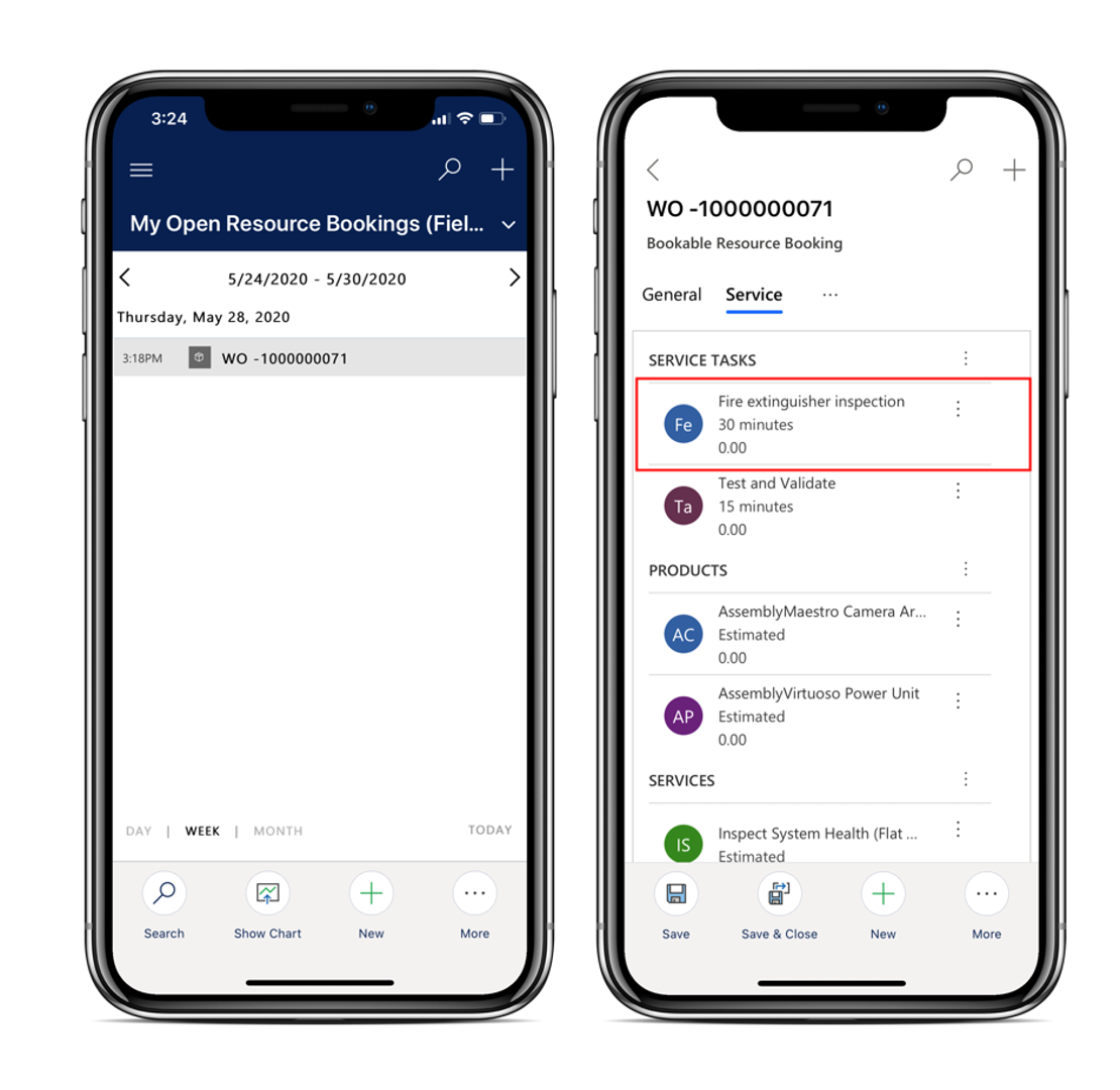 Screenshot of a service task in the mobile app.