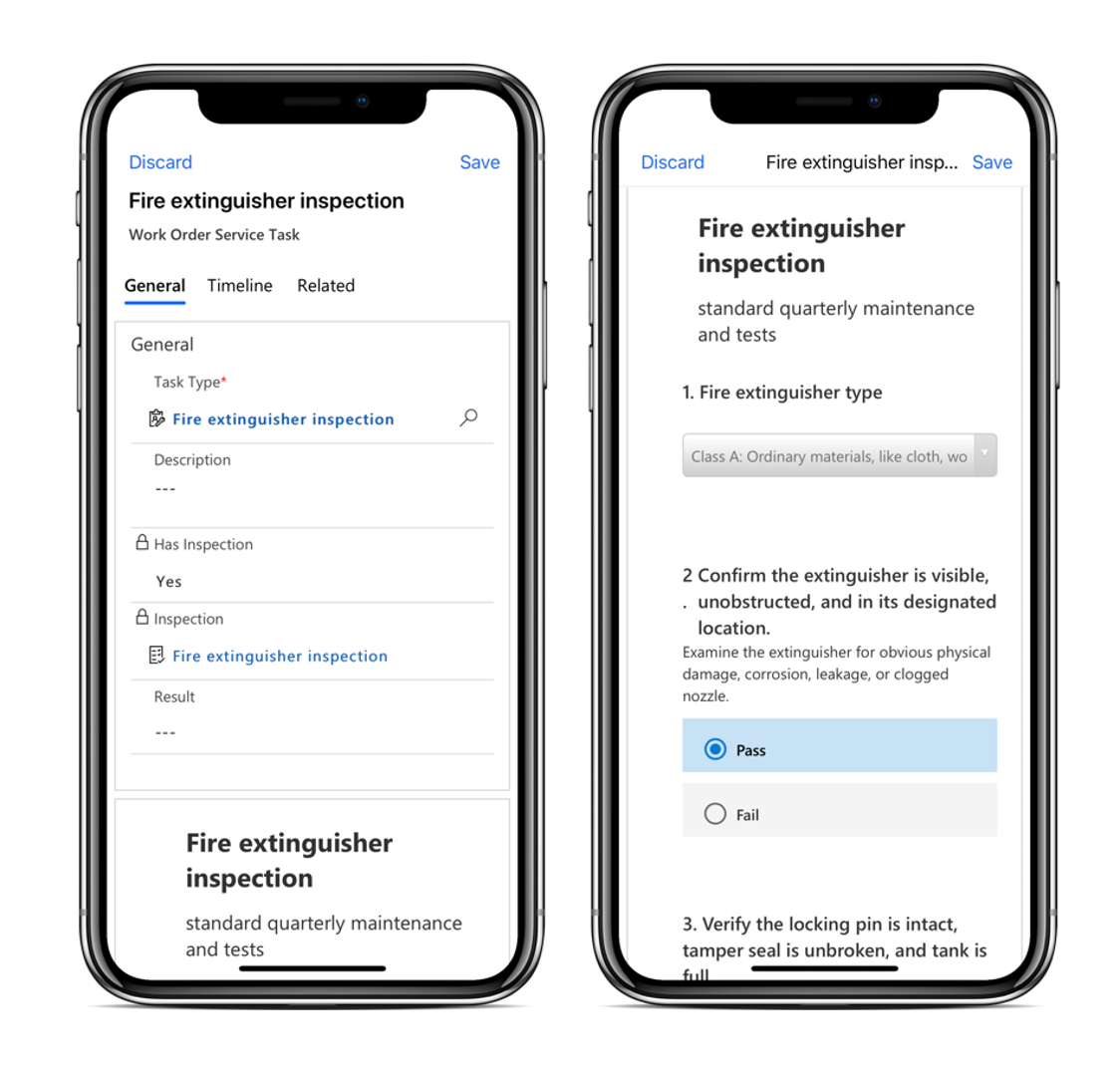 Screenshot of the inspection form in the mobile app.