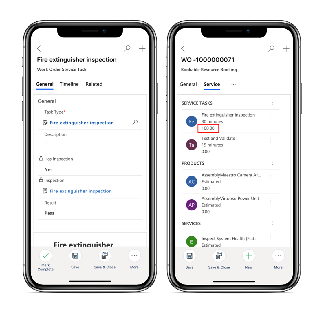 Screenshot showing completing an inspection in the mobile app.