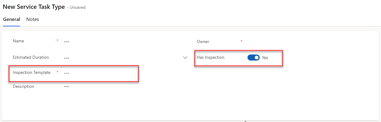 Screenshot of the service task type with inspection.