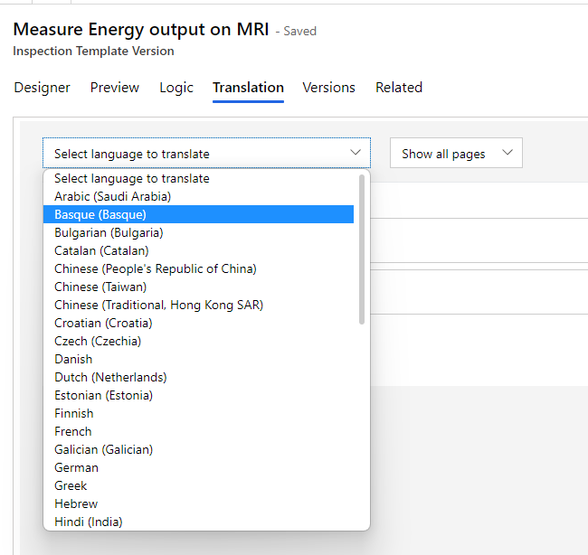 Screenshot showing an inspection translation.