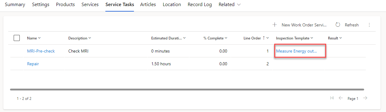 Screenshot showing inspection work orders.
